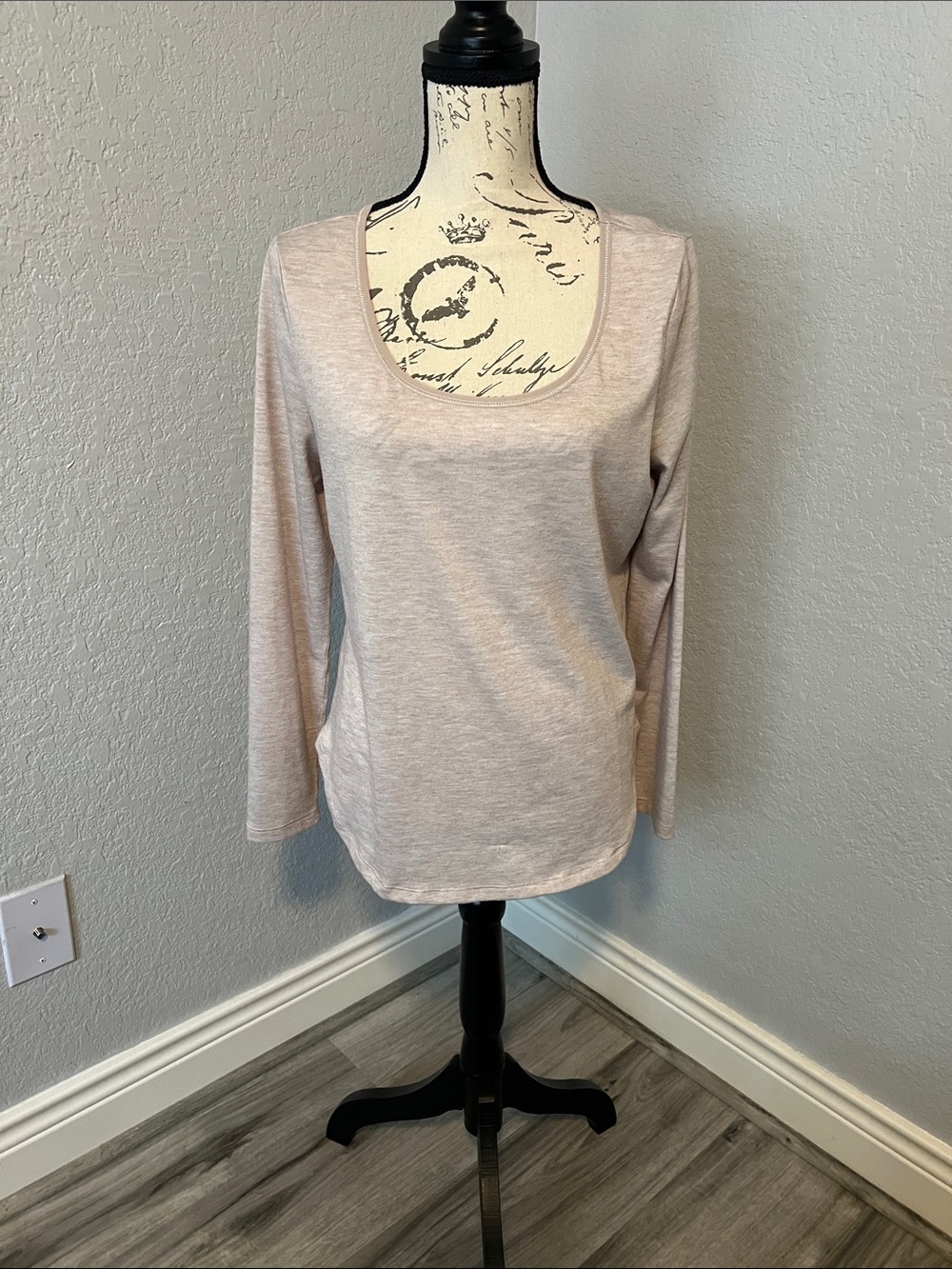 Ann Taylor Light Beige Scoop Neck Long-Sleeve Top